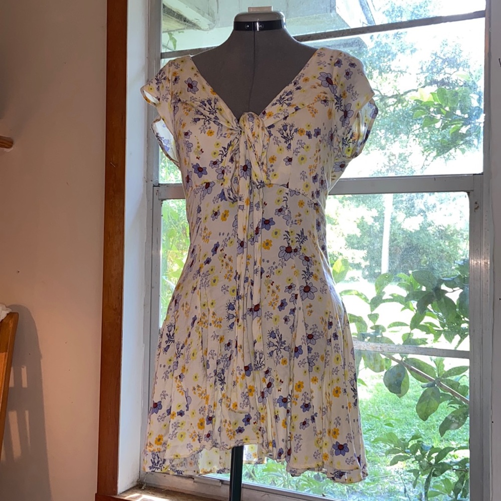 Free People It Takes Two Wrap Dress Ivory Multi Colored Floral sz Medium